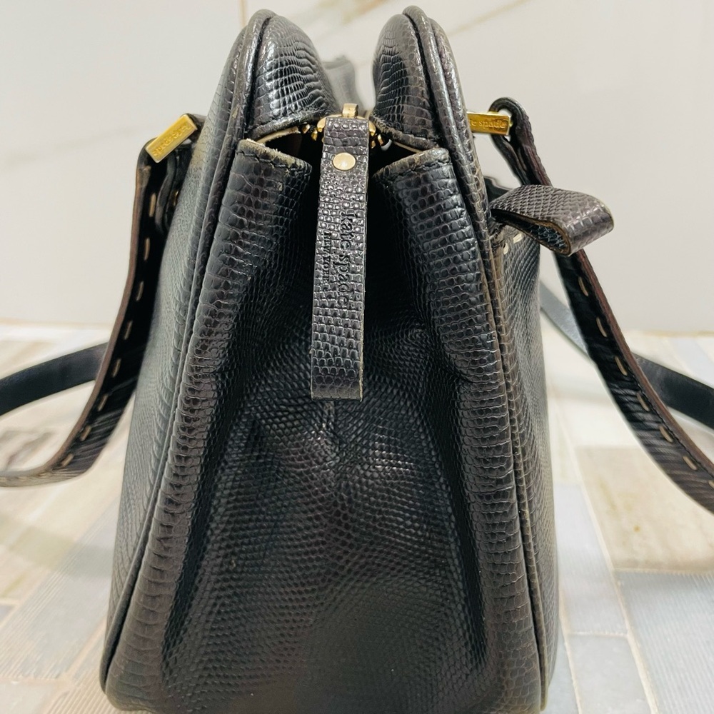 Vintage Kate Spade New York Black Snake-Embossed Leather Satchel – Made in Italy - Picture 7 of 16